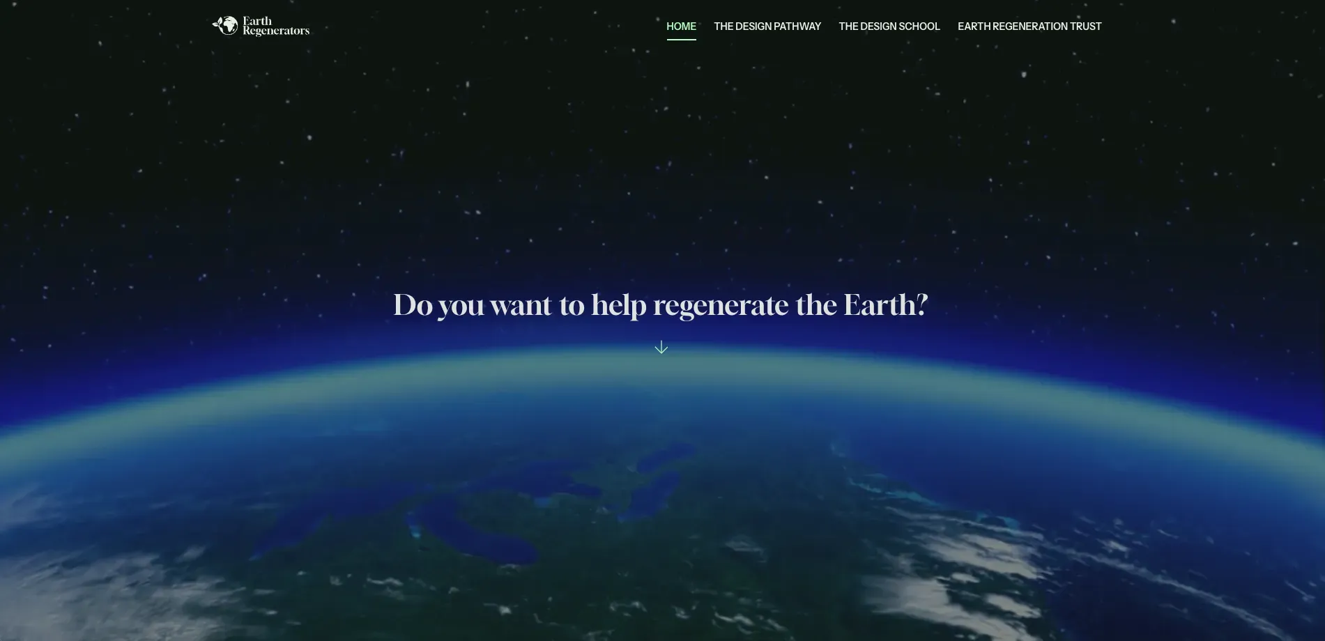 Earth Regenerators homepage with Earth seen from space.