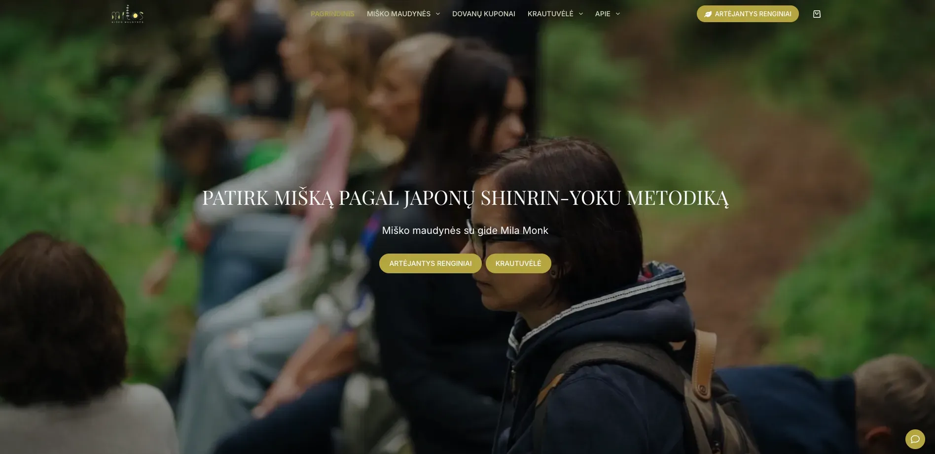 Shinrinyoku LT website showing a guided forest bathing experience.