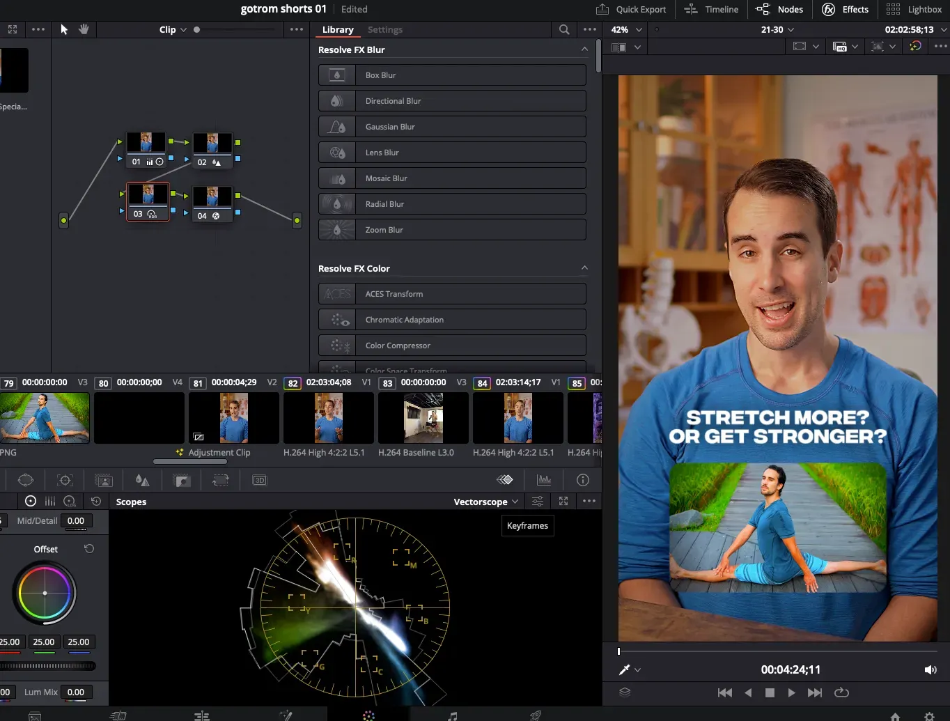 A video editing workspace in DaVinci Resolve.