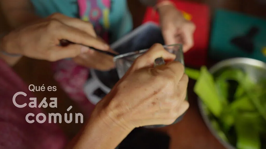 Preparing food for Casa Común. Text: Qué es Casa Común.