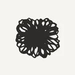 Abstract black scribble design with a round, messy, and chaotic appearance on a light background.